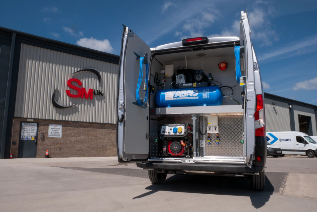 Smart repair van conversion showing air compressor and diesel generator fitted by SM UK